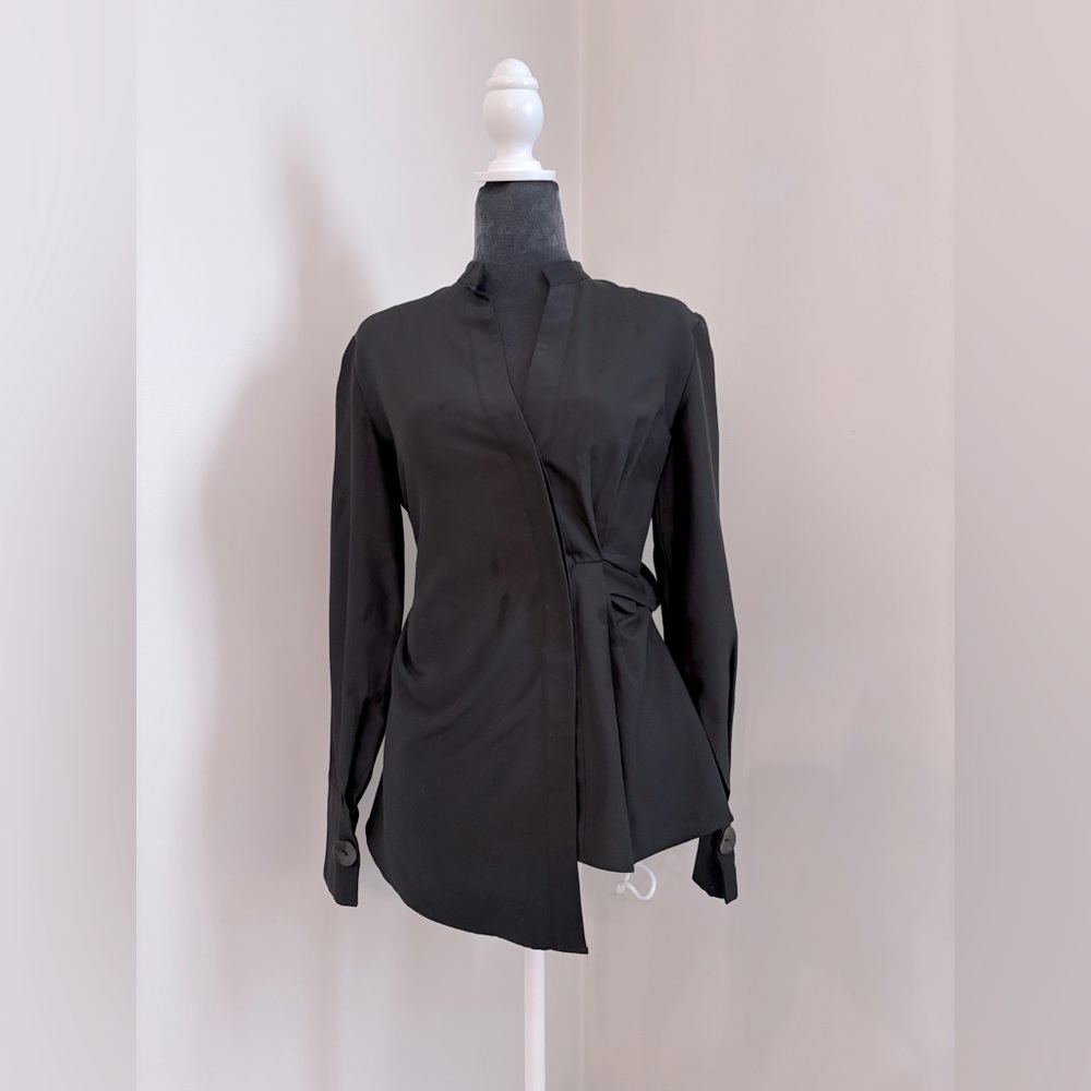 Rachel Gilbert Black Long Sleeve Asymmetrical Button Down Collared Top Size 2